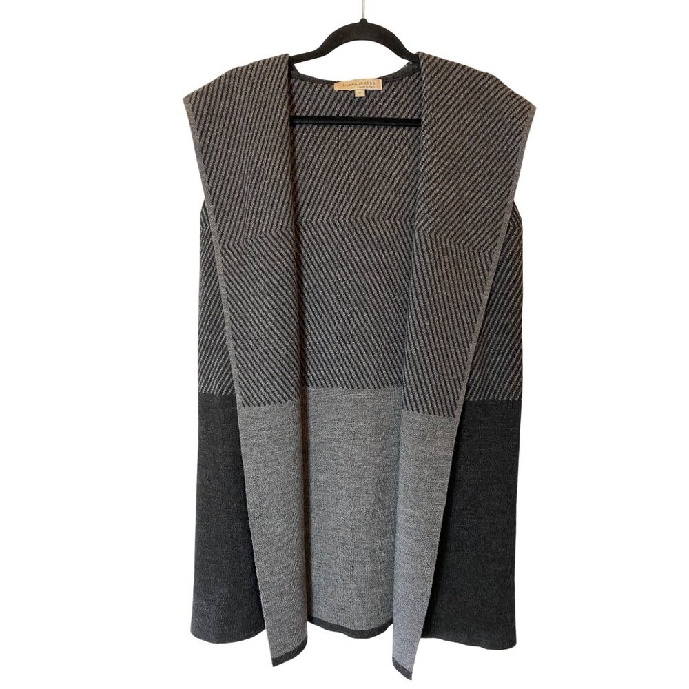Linea Maglia Gray Black Sleeveless Knit Vest w/ Hood Wool Blend Italy Medium